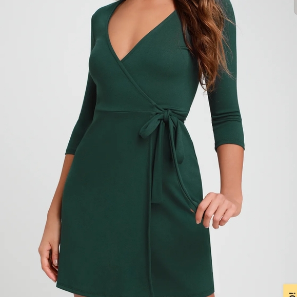 Lulus Dresses & Skirts - Lulus All At Once 3/4 Sleeve Wrap Dress Forest Gre